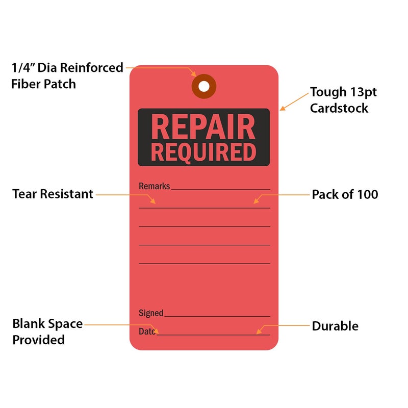 SmartSign Repair Required Tags | 5 3/4" x 3" Fluorescent 13pt Cardstock Red Color Pack of 100 - Image 5
